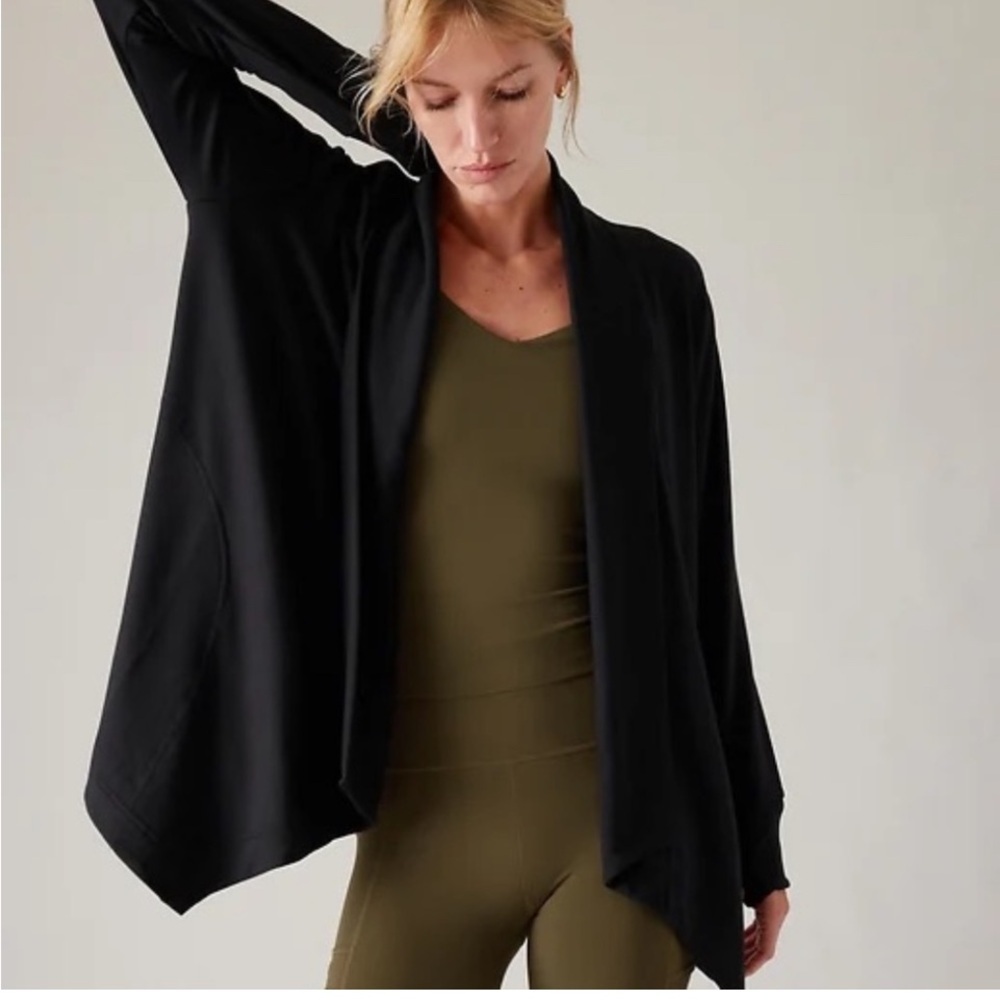 Athleta Black Pranayama Wrap Waterfall Open Front Cardigan Sweater Women's XS
